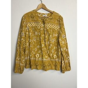 time & tru top blouse Plus Size XXL Floral Mustard Boho Western Cowgirl
